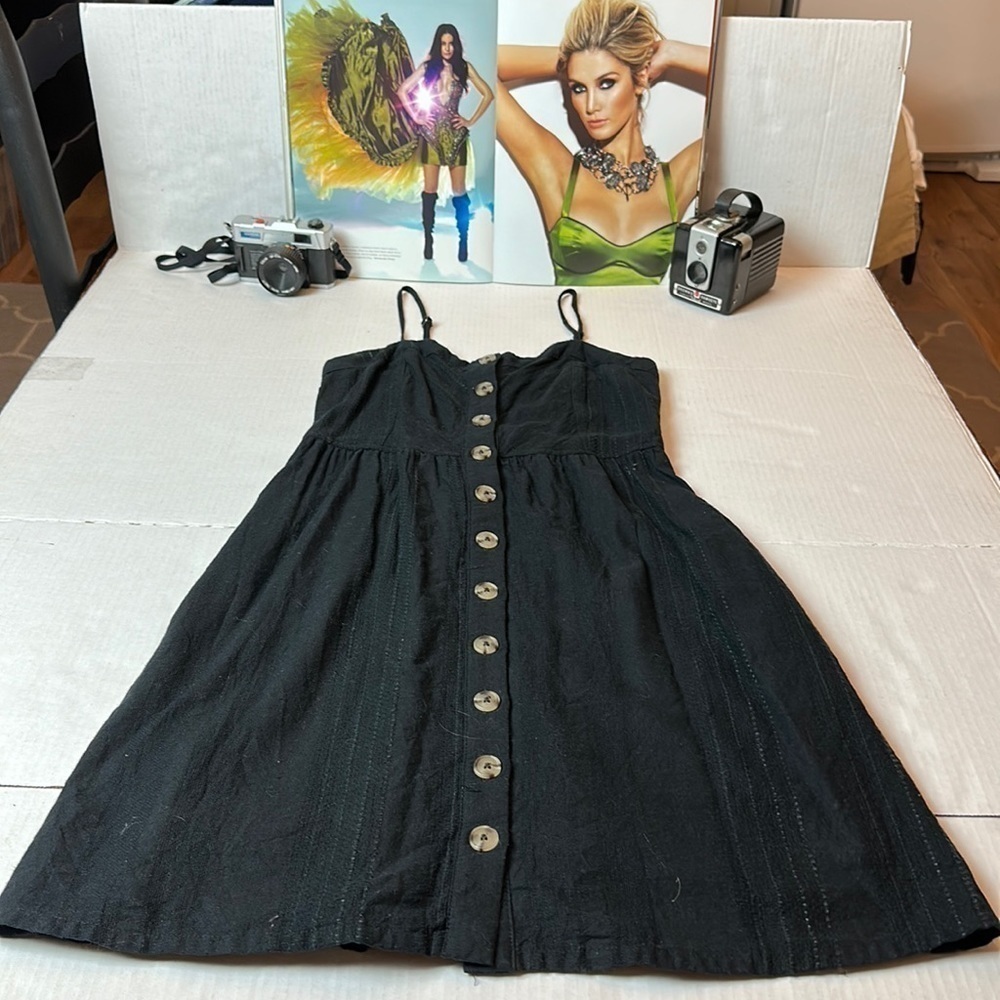 Universal Thread Black Linen Blend Midi Sundress Cottagecore Coastal Pockets XS - Picture 2 of 9